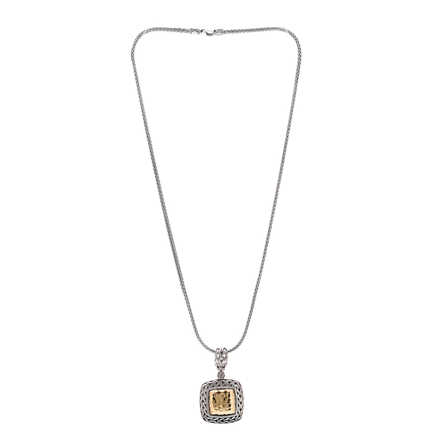 Sterling Silver 22K Yellow Gold Palu Square Hammered Pendant Necklace