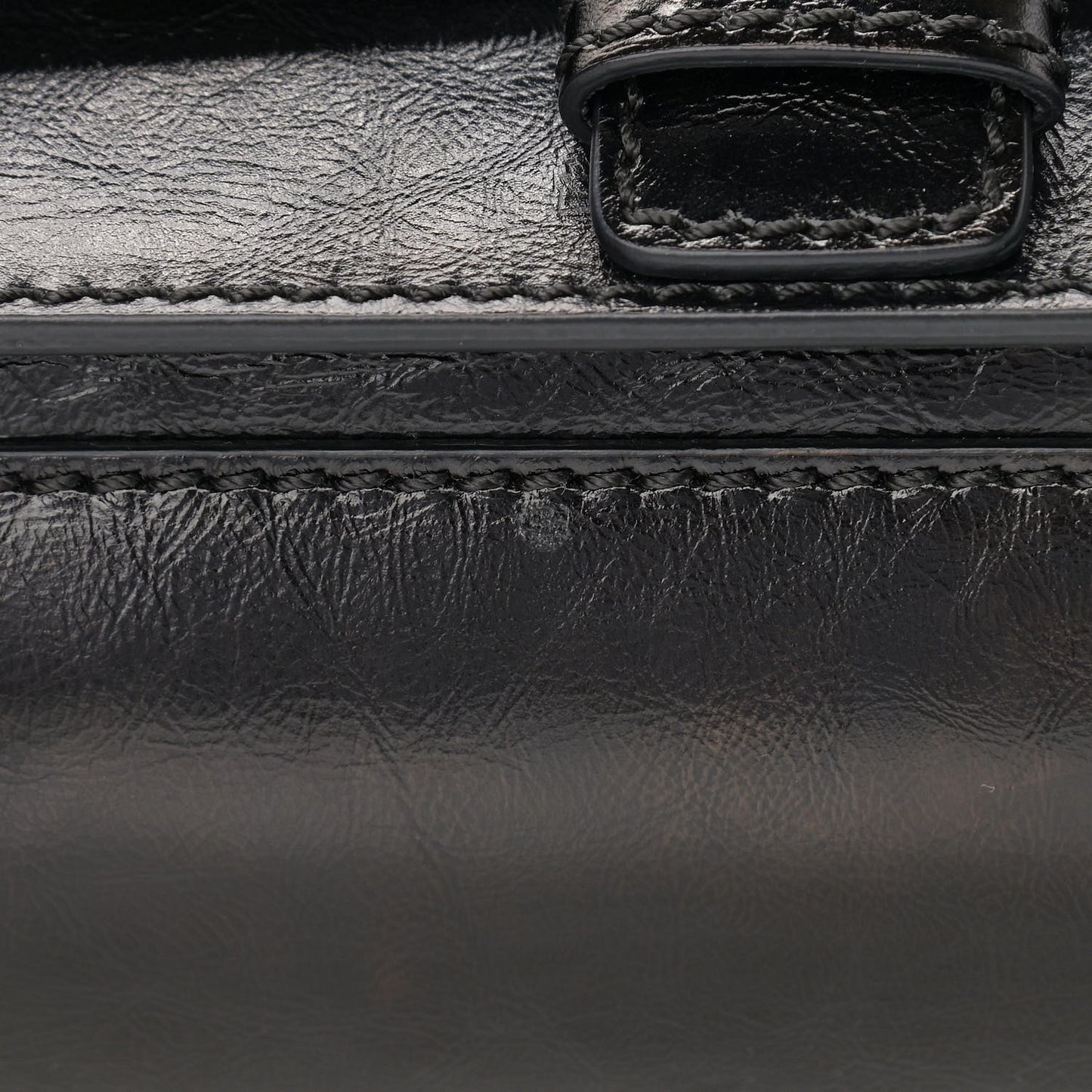 Craquele Calfskin Small Guitar Strap Rockstud Rolling Flap Pocket Shoulder Bag Black