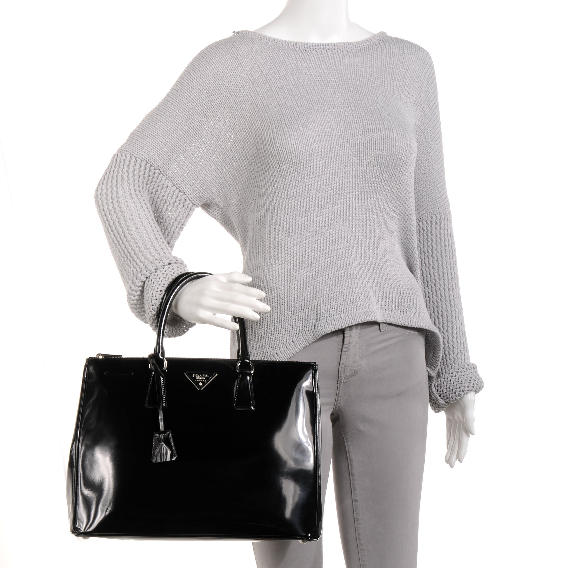 Prada Spazzolato Double Zip Medium Tote Nero Black 2 of 9