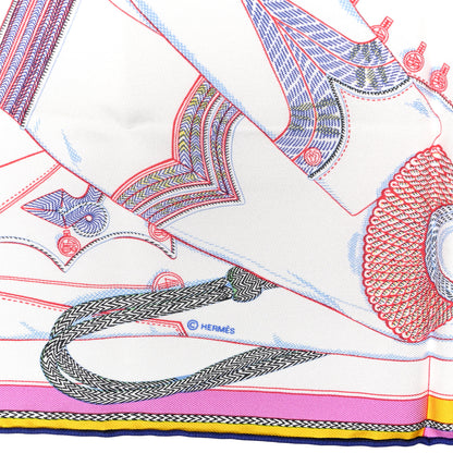 Hermes Silk Zouaves Et Dragons Pocket Square White Rouge Rose 3 of 5