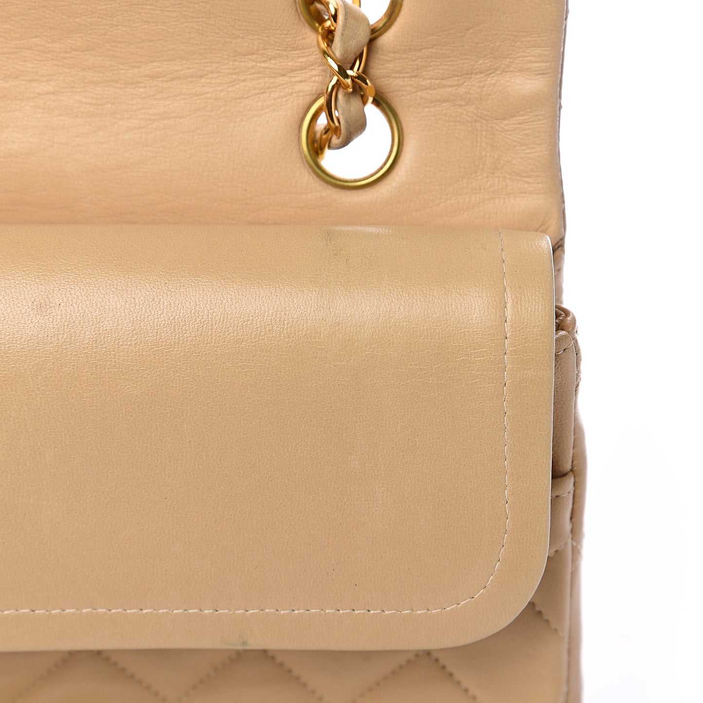 Lambskin Quilted Medium Double Flap Beige