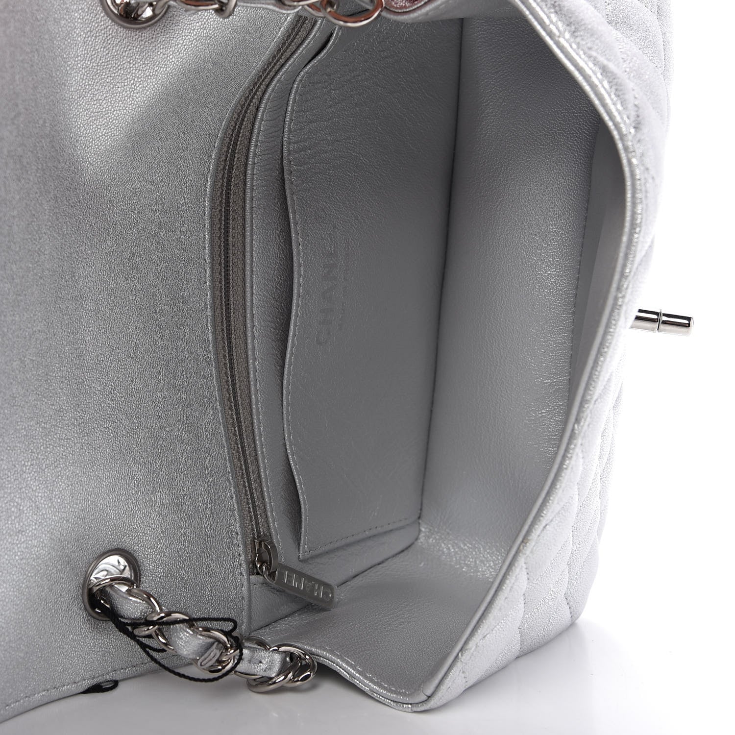 Chanel Metallic Lambskin Quilted Mini Rectangular Flap Silver 5 of 9