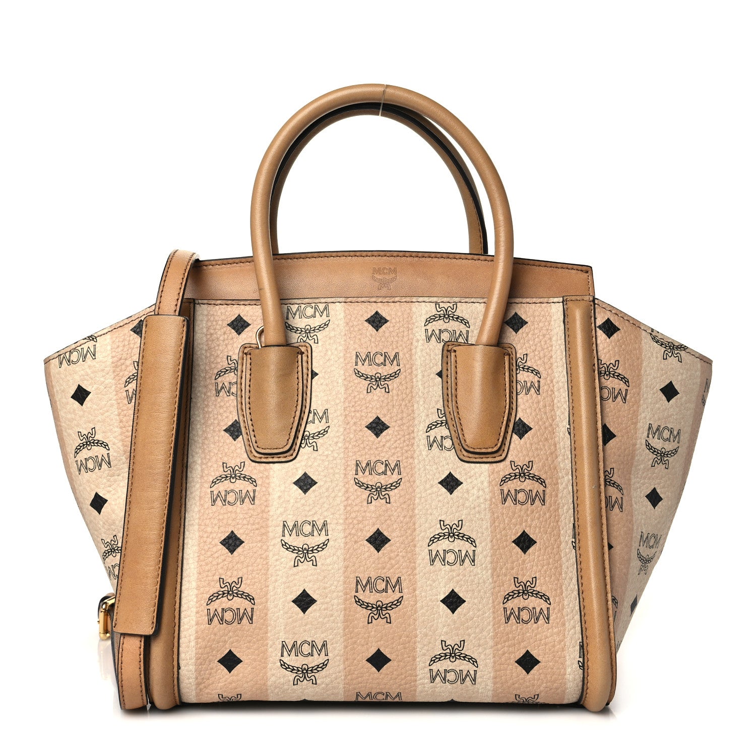 MCM Striped Visetos Small Kathy Double Zip Tote Beige 1 of 9