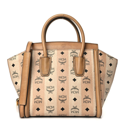 MCM Striped Visetos Small Kathy Double Zip Tote Beige 1 of 9