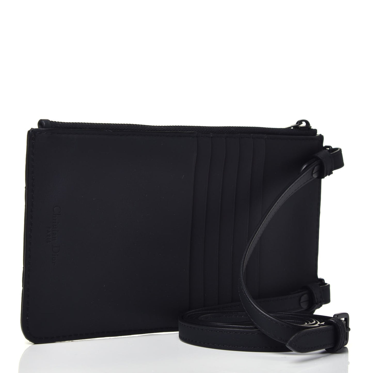 Ultra Matte Calfskin Cannage Lady Dior Zip Wallet With Strap Black