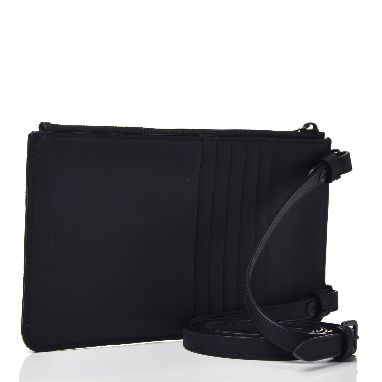 Christian Dior Ultra Matte Calfskin Cannage Lady Dior Zip Wallet With Strap Black 3 of 7
