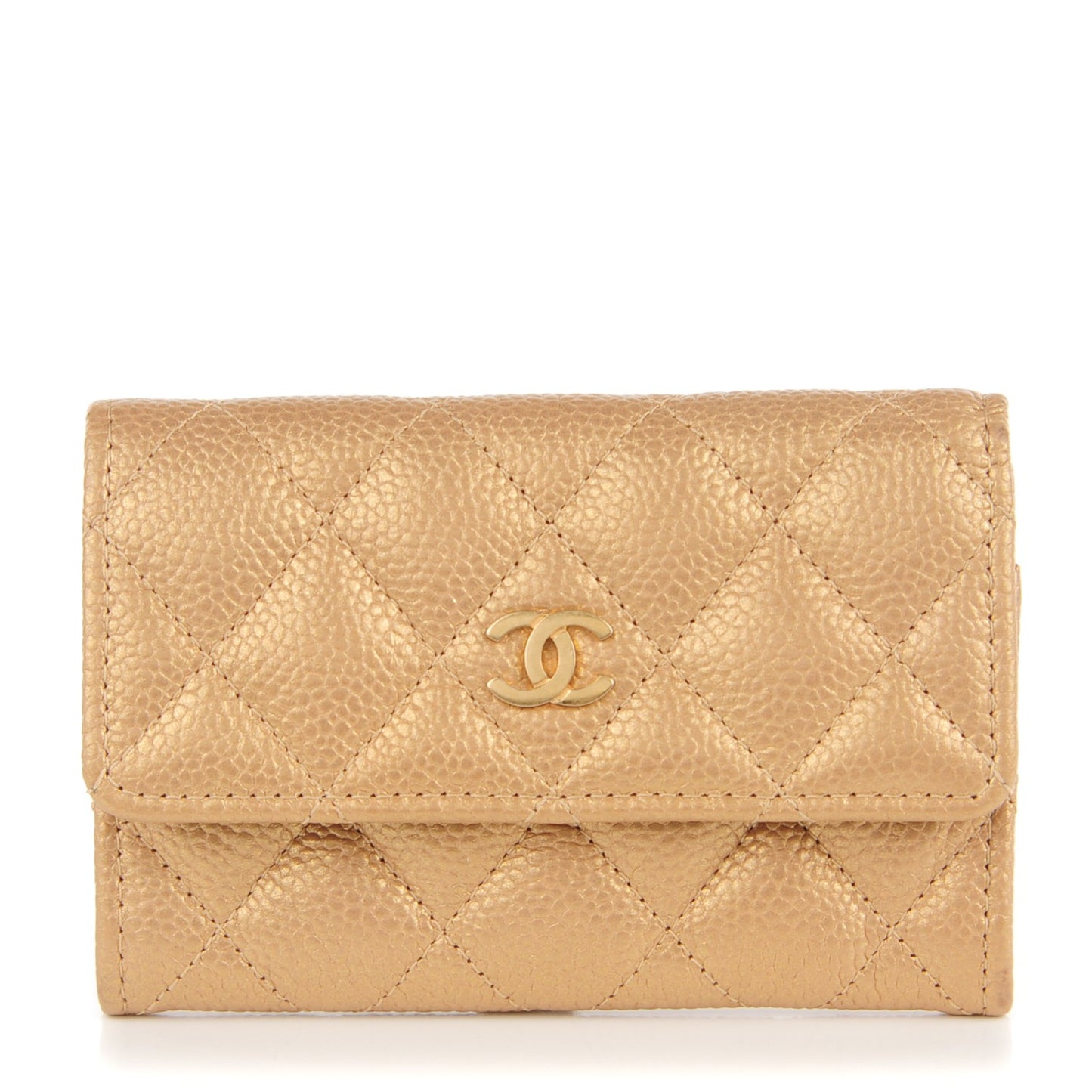 Metallic Caviar Quilted Card Holder Gold