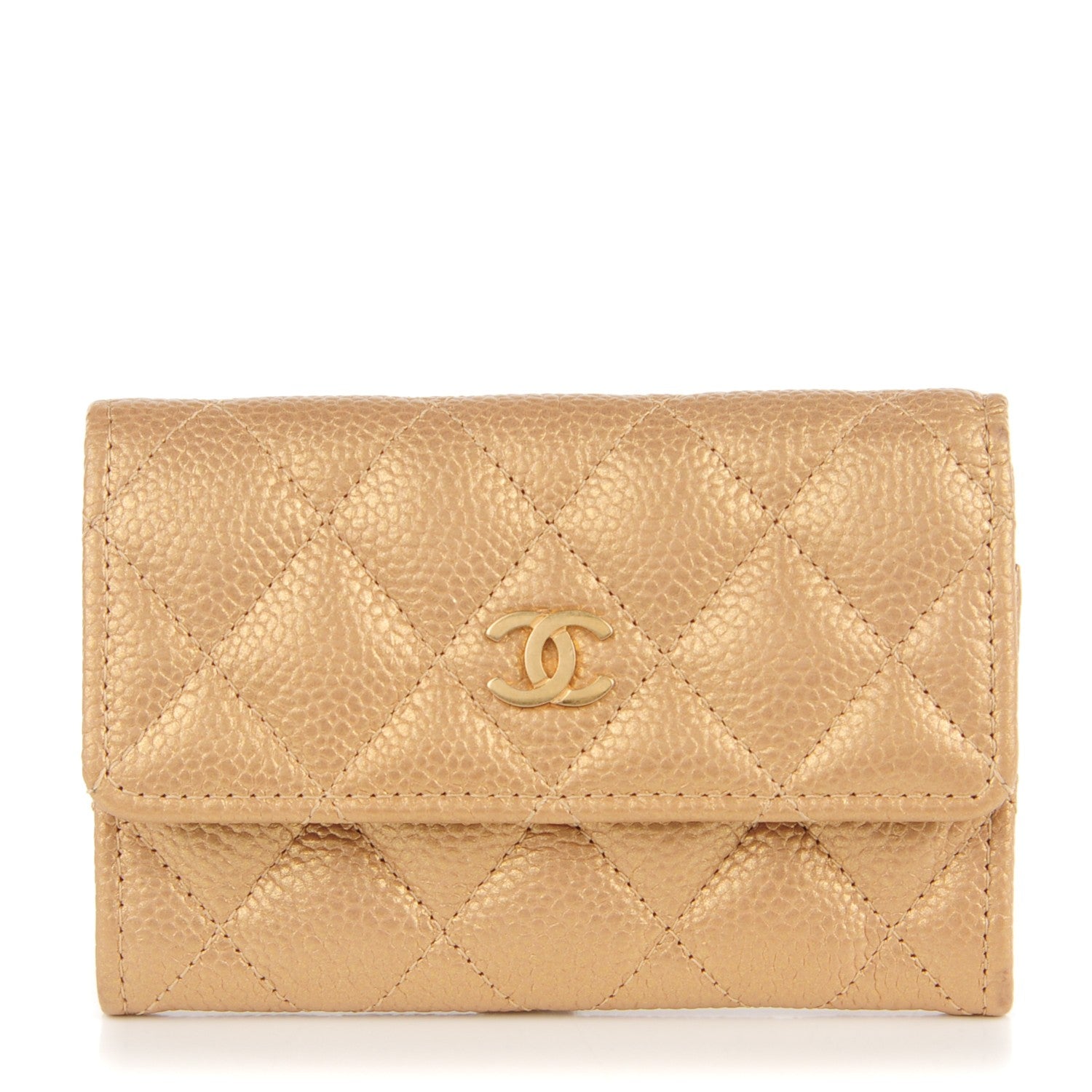 Chanel Metallic Caviar Quilted Card Holder Gold 1 of 8
