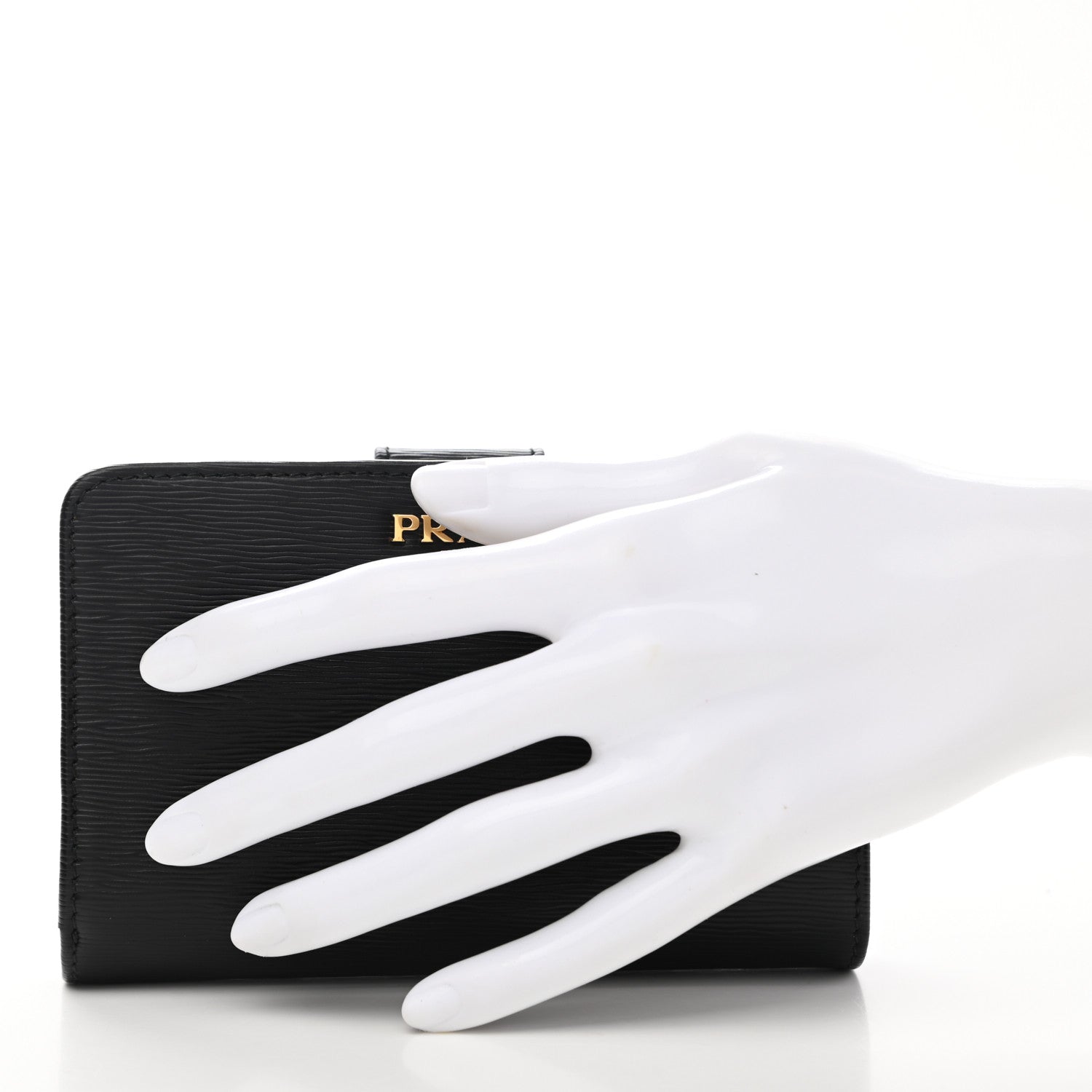 Prada Vitello Move Metal Compact Wallet Black 2 of 7