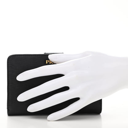 Prada Vitello Move Metal Compact Wallet Black 2 of 7