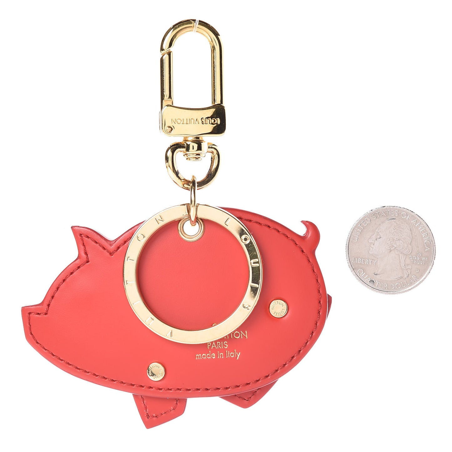 Calfskin Monogram Pig Bag Charm Key Holder Rouge
