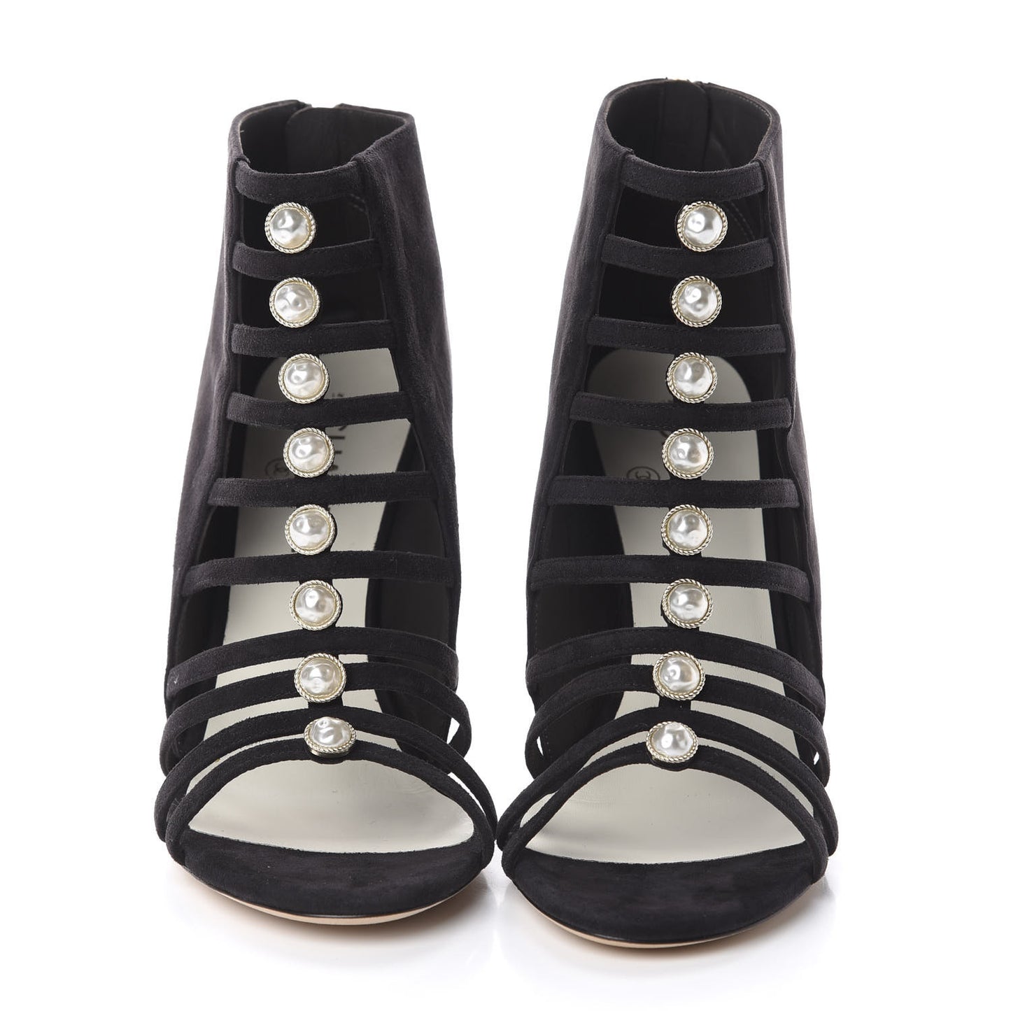 Suede Pearl Open Toe Caged Ankle Boots 40 Dark Grey