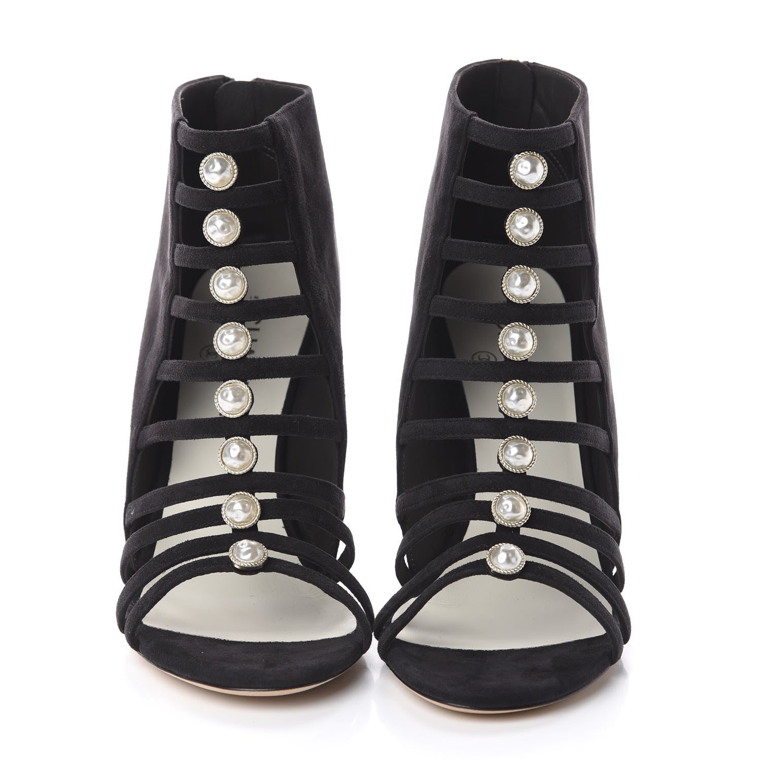 Chanel Suede Pearl Open Toe Caged Ankle Boots 40 Dark Grey 2 of 7