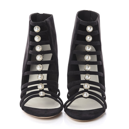 Chanel Suede Pearl Open Toe Caged Ankle Boots 40 Dark Grey 2 of 7