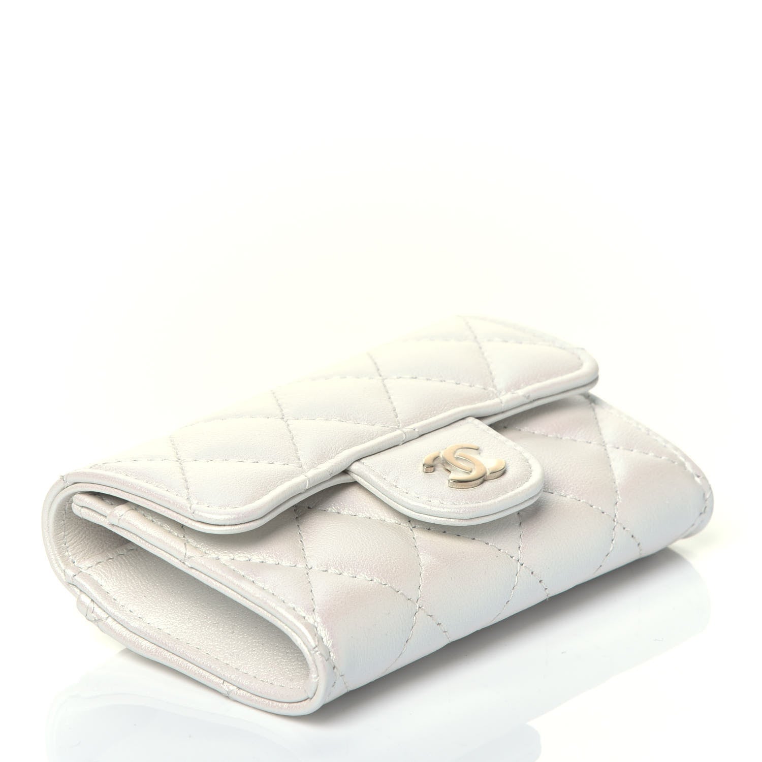 Chanel Iridescent Lambskin Quilted Flap Card Holder Wallet Ivory 4 of 8