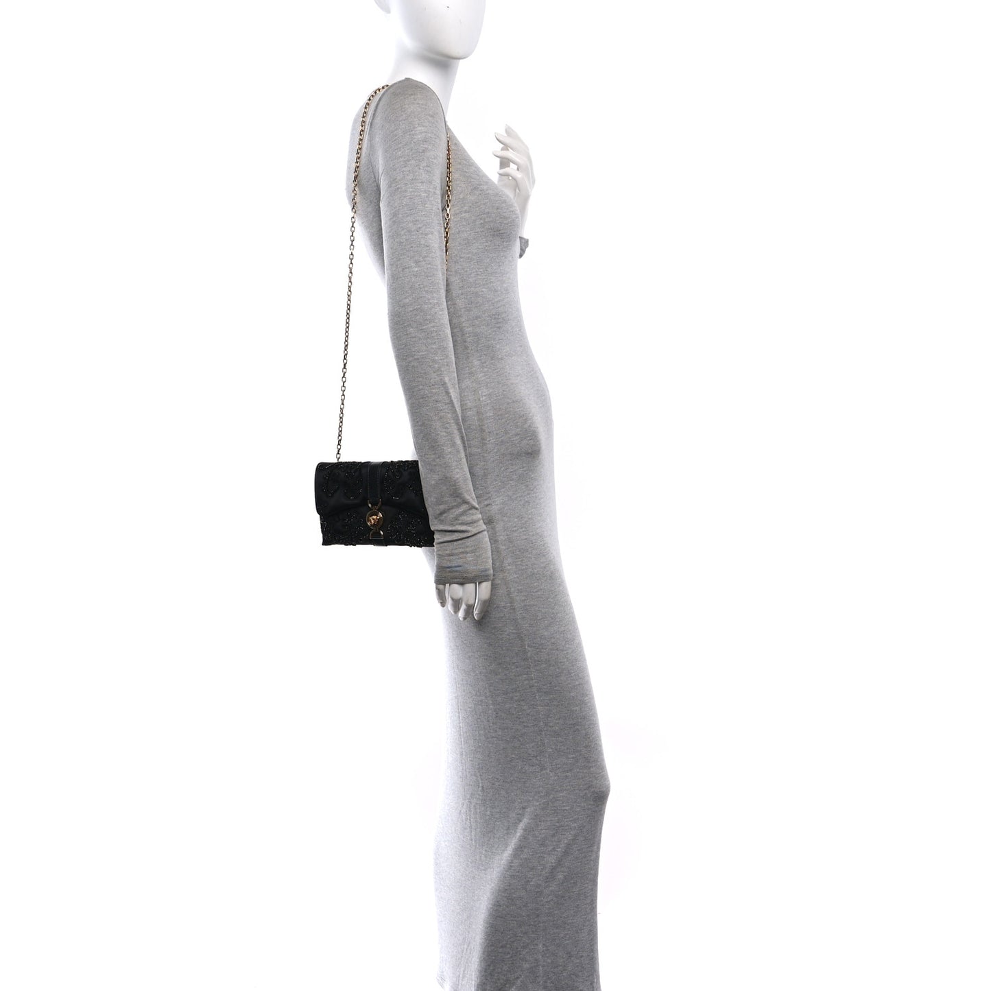 Satin Crystal Mini Kleio Crossbody Bag Black