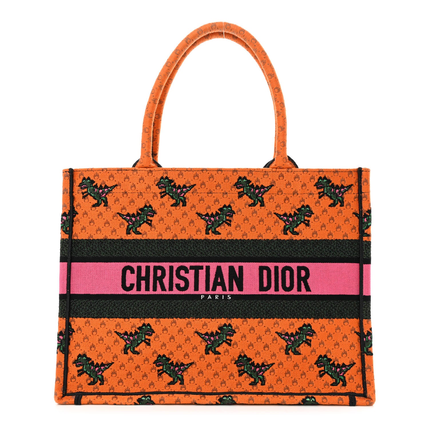 Christian Dior Canvas Embroidered Medium Dino Book Tote Orange Multicolor 1 of 12