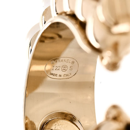 Chanel Pearl Crystal CC Hoop Earrings Gold 4 of 5