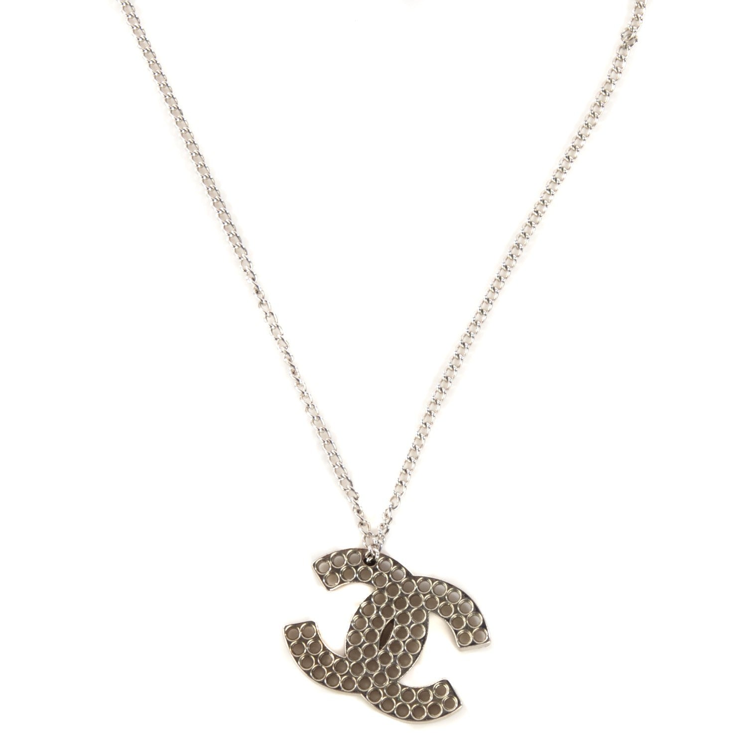 Chanel Perforated CC Pendant Necklace Silver 1 of 5