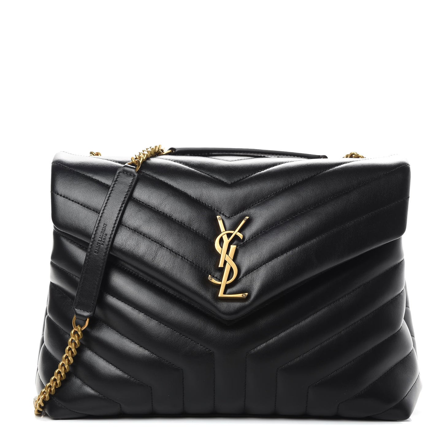 Calfskin Y Quilted Monogram Medium Loulou Chain Satchel Black