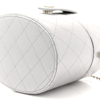 Chanel Metallic Lambskin Quilted Round Vanity Case With Chain Silver 10 of 10