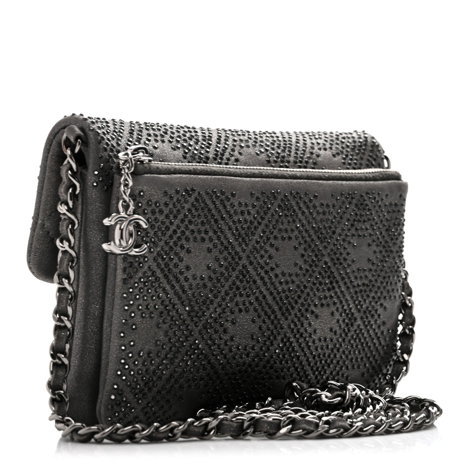 Chanel Iridescent Calfskin Crystal Mini Flap Crossbody Bag Gris Fonce 2 of 11