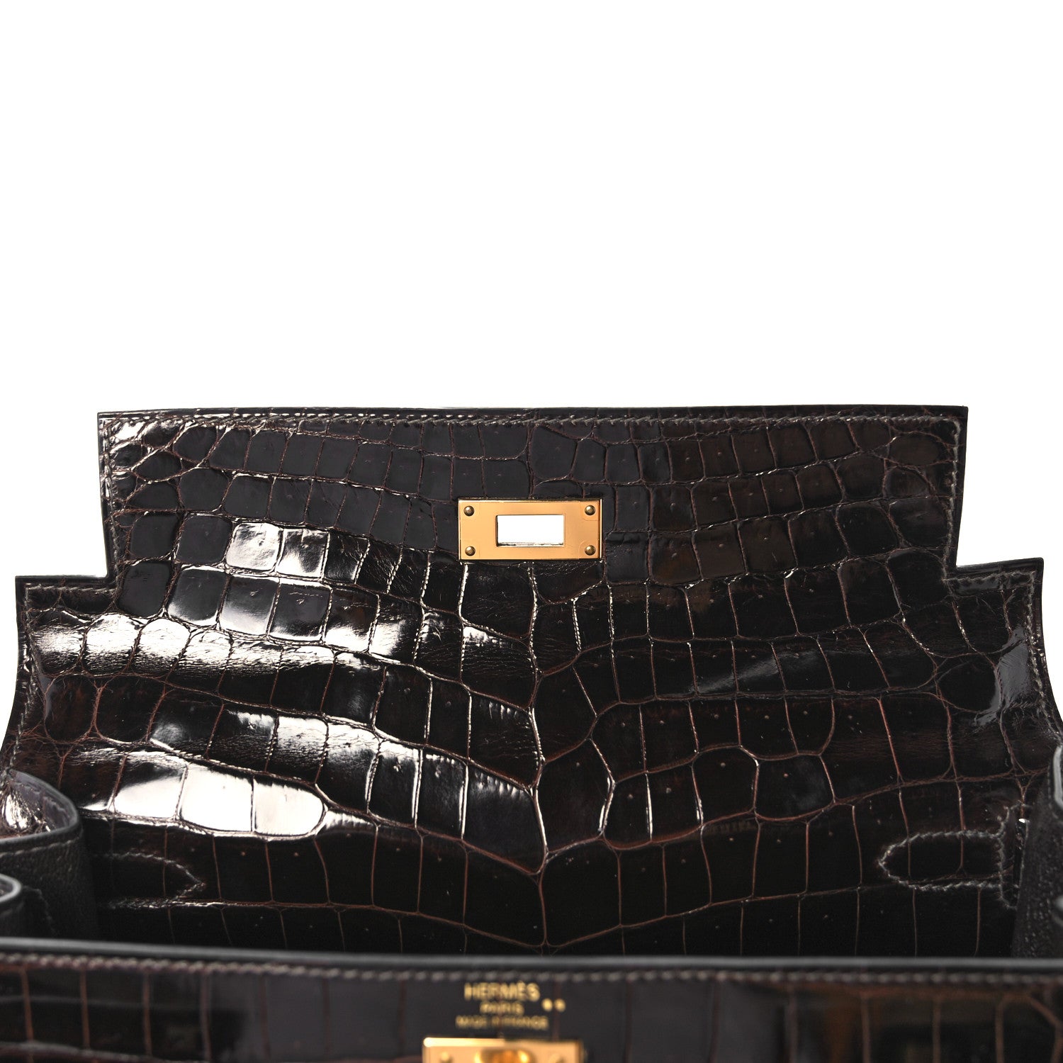 Hermes Shiny Niloticus Crocodile Kelly Sellier 28 Macassar 19 of 38