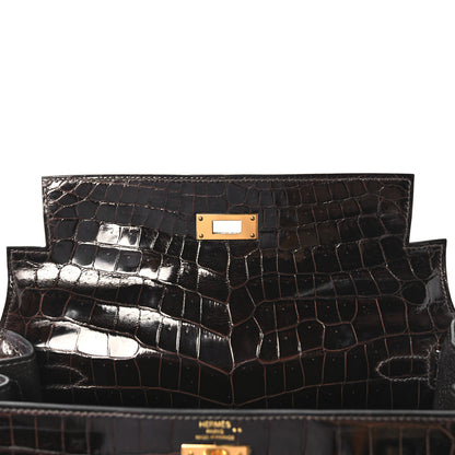 Hermes Shiny Niloticus Crocodile Kelly Sellier 28 Macassar 19 of 38
