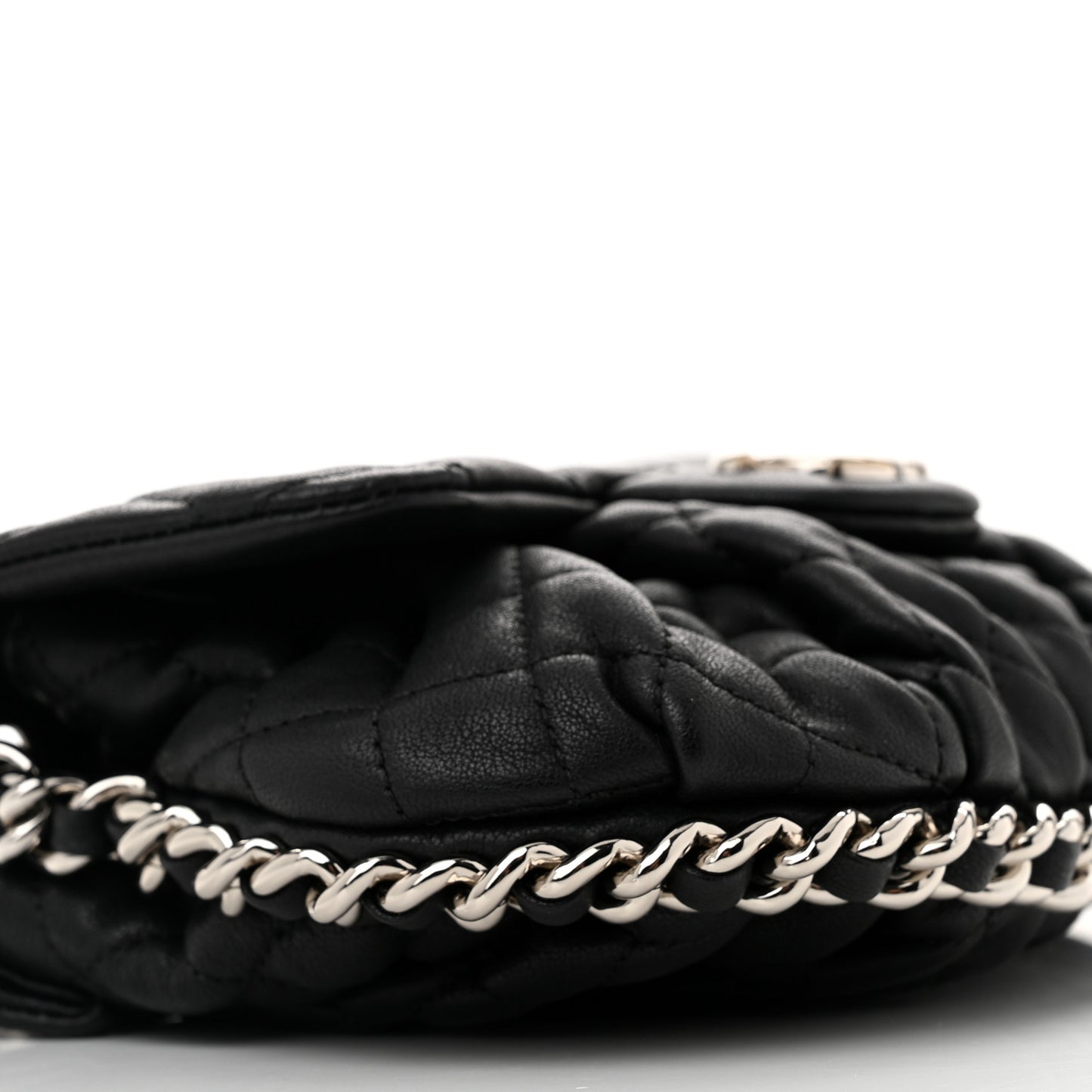 Washed Lambskin Quilted Mini Chain Around Flap Black