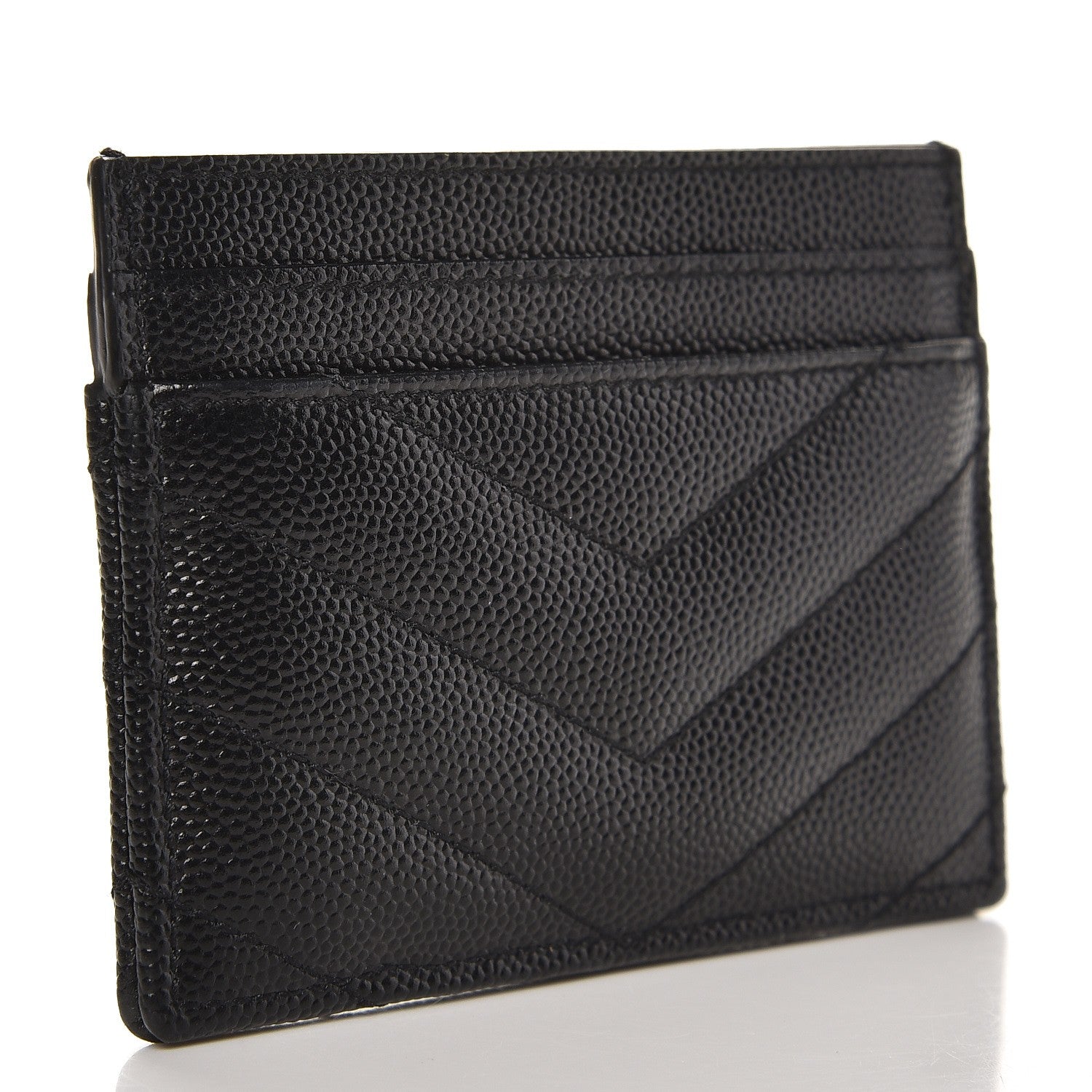 Saint Laurent Grain De Poudre Matelasse Chevron Monogram Credit Card Case Black 3 of 9