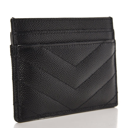 Saint Laurent Grain De Poudre Matelasse Chevron Monogram Credit Card Case Black 3 of 9
