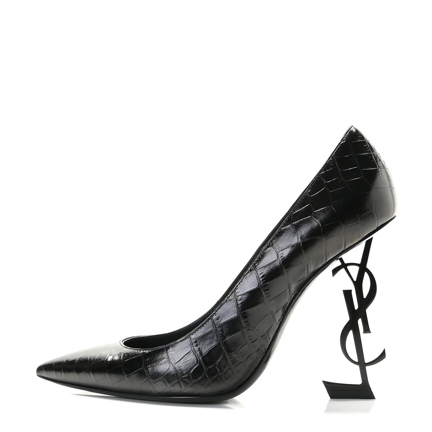 Saint Laurent Calfskin Crocodile Embossed Opyum 110 Pumps 40 Black 1 of 13