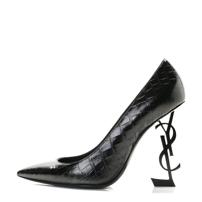 Saint Laurent Calfskin Crocodile Embossed Opyum 110 Pumps 40 Black 1 of 13