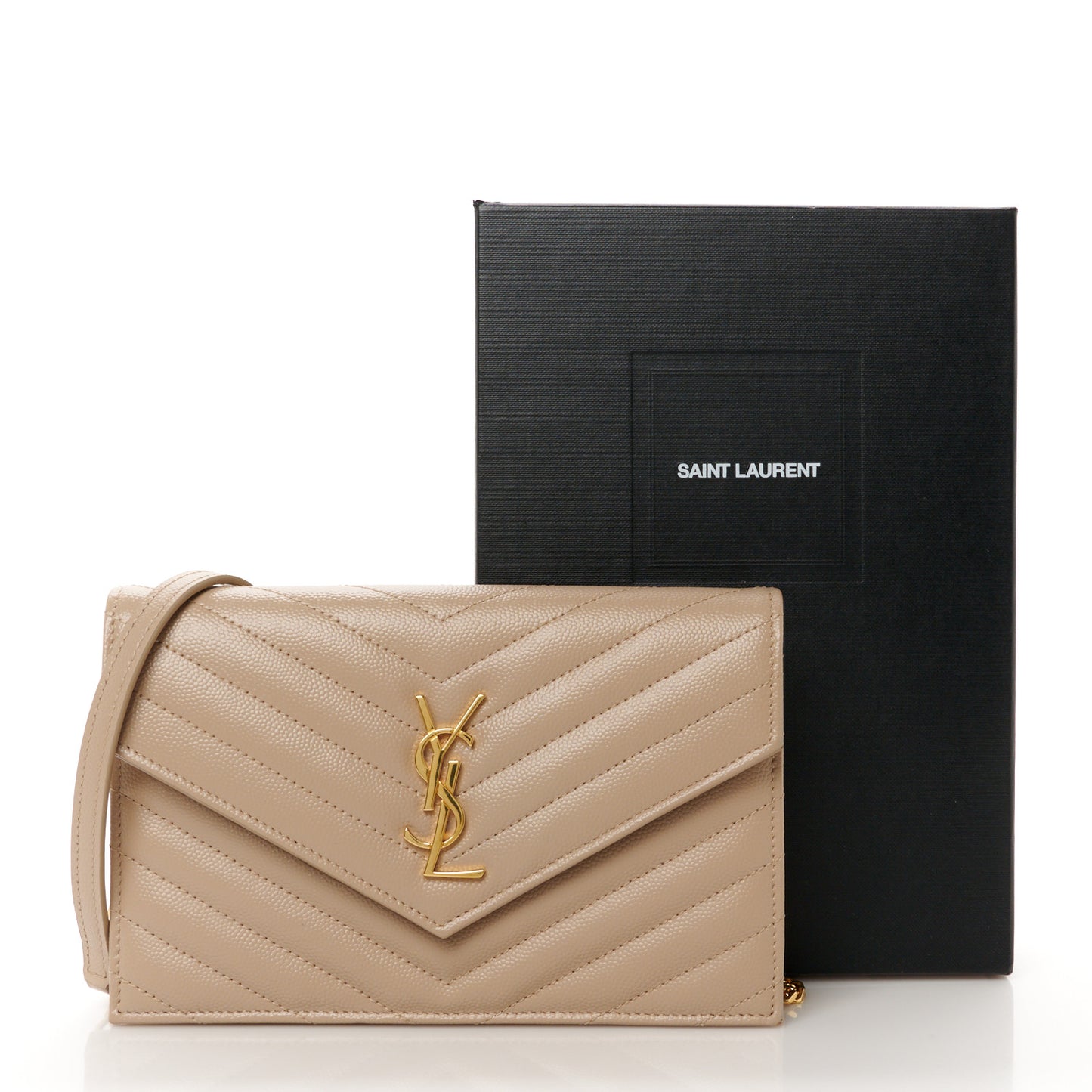 Grain De Poudre Matelasse Chevron Monogram Envelope Chain Wallet Dark Beige