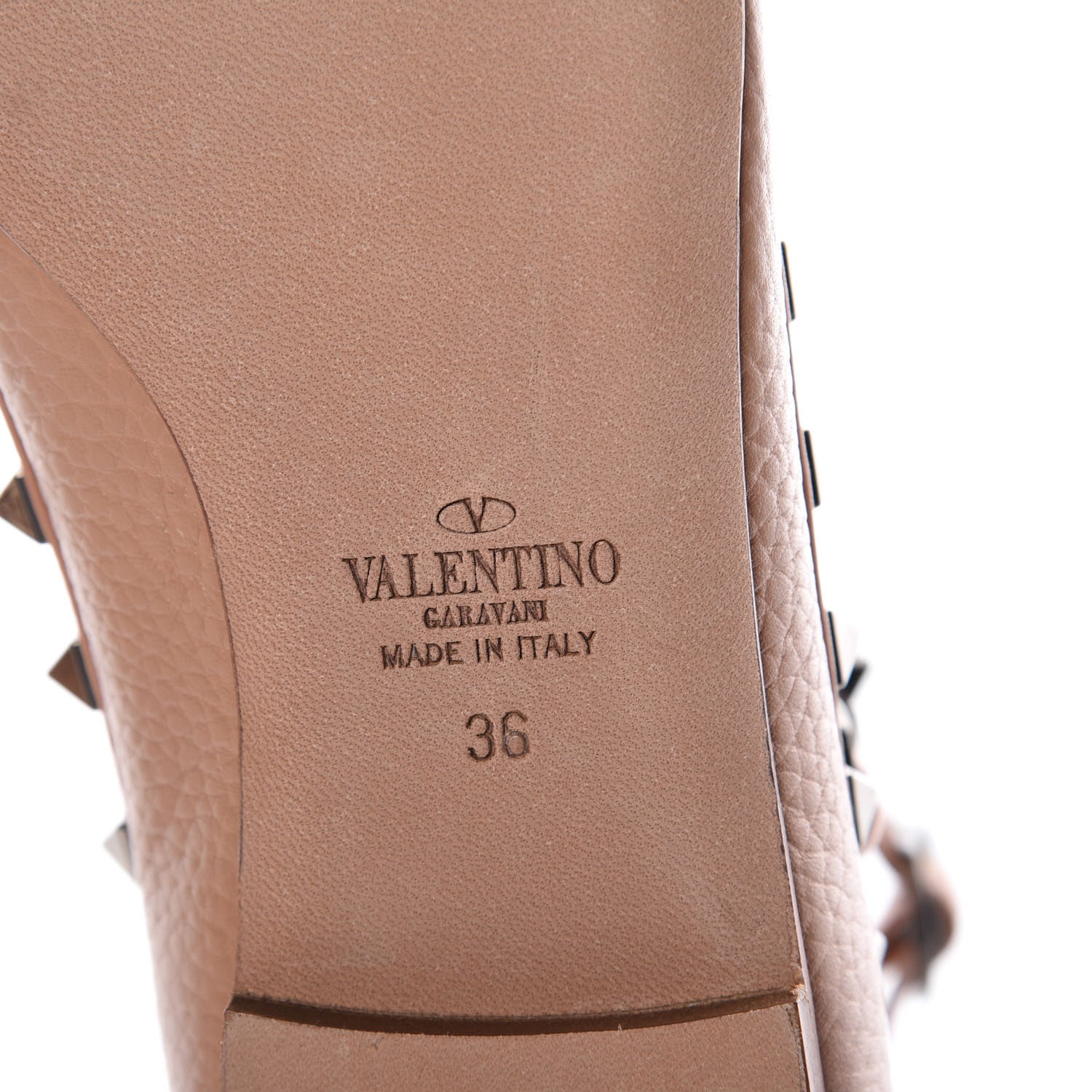 Valentino Garavani Pebbled Calfskin Rockstud Cage Ballerina Flats 36 Soft Noisette 6 of 7