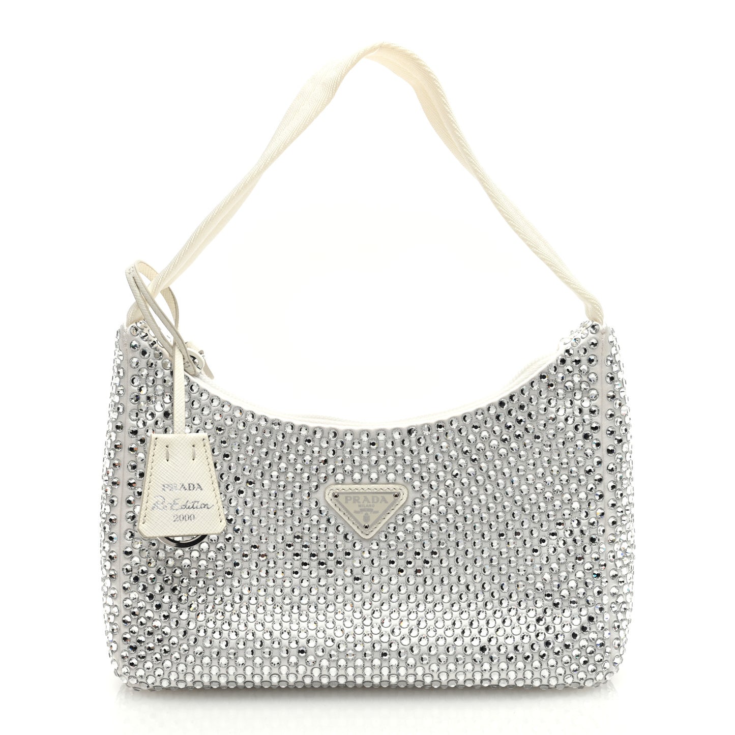 Satin Crystal Mini Re-Edition 2000 Bag White
