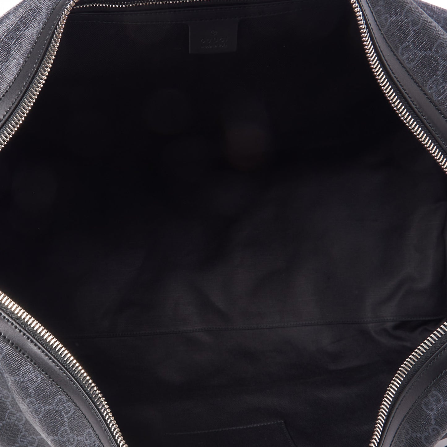Soft GG Supreme Monogram Appia Calfskin Web Large Carry On Duffle Bag Black Grey