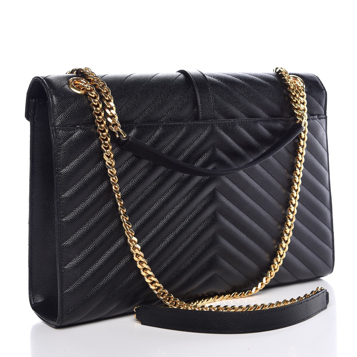 Saint Laurent Grain De Poudre Matelasse Chevron Large Monogram Satchel Black 3 of 9