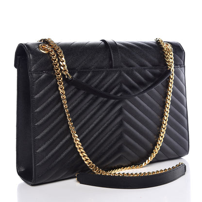 Saint Laurent Grain De Poudre Matelasse Chevron Large Monogram Satchel Black 3 of 9