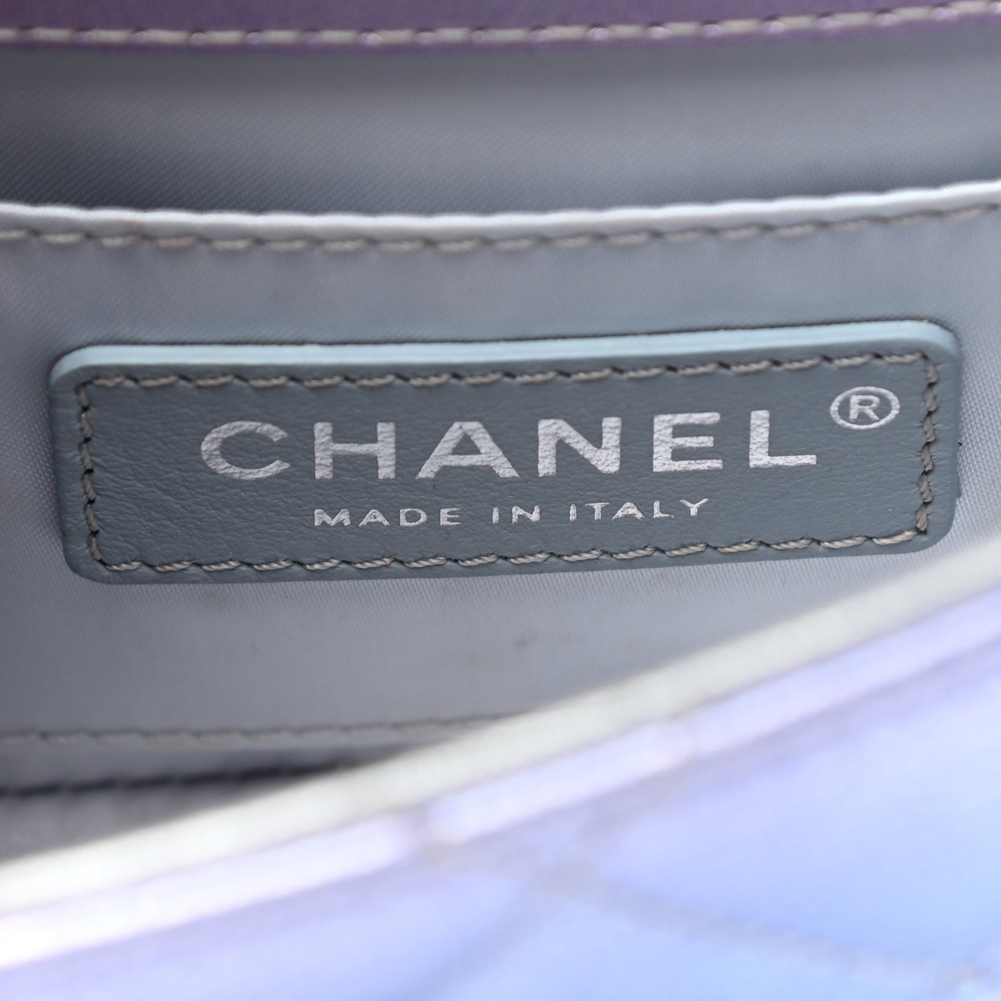 Gradient Metallic Calfskin Quilted Clutch Silver Blue Yellow Purple