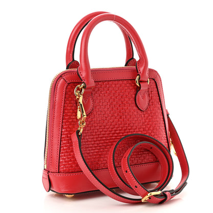 Gucci Straw Azalea Calfskin Woven Mini Horsebit 1955 Top Handle Bag Coral Wave Black 3 of 10