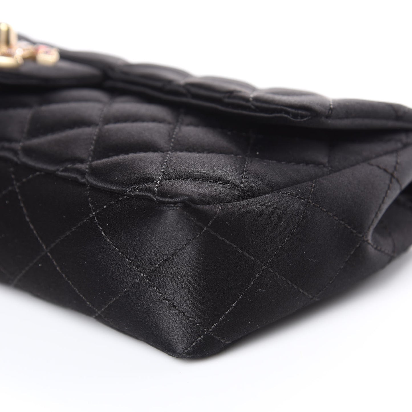 Satin Quilted Jeweled East West Flap Black