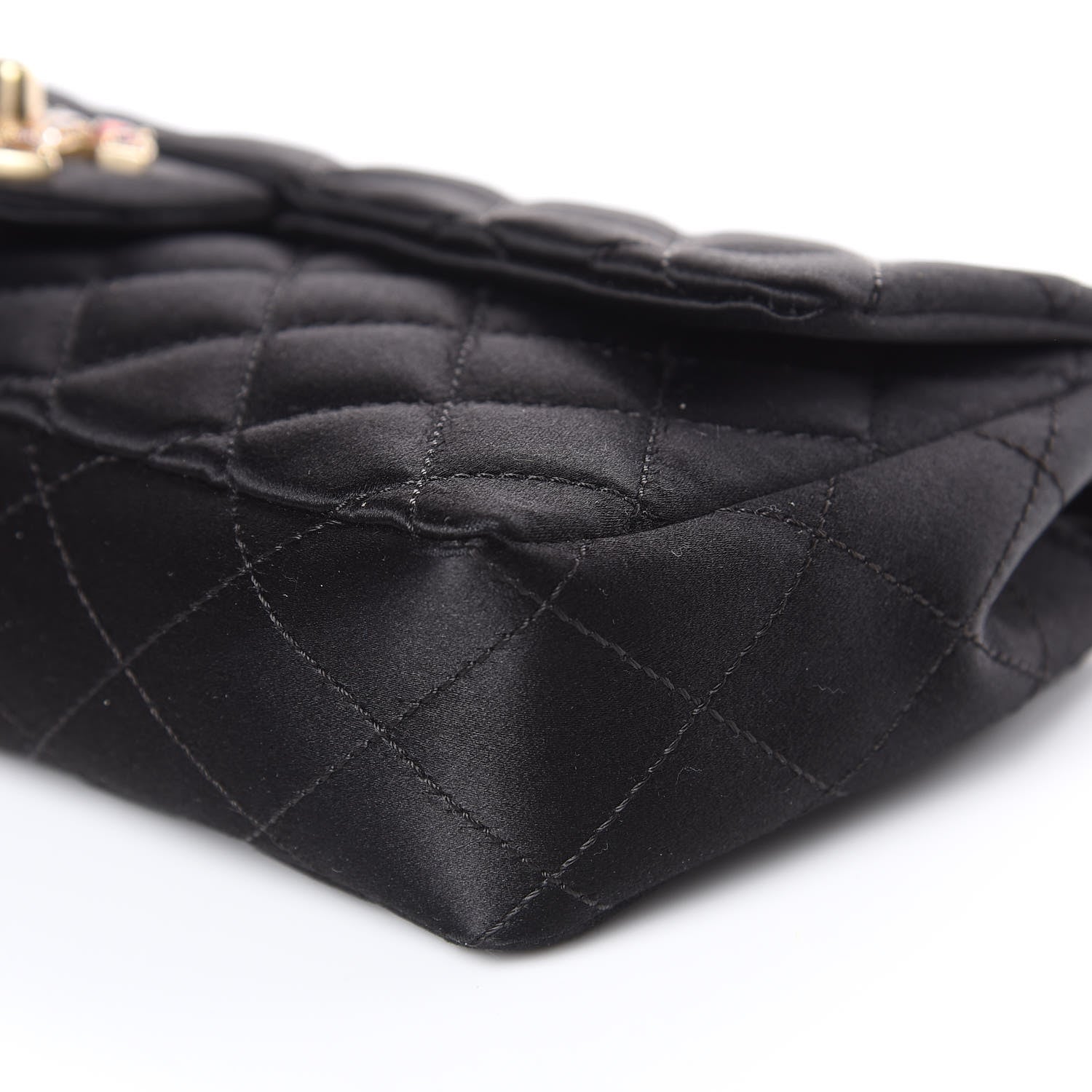 Chanel Satin Quilted Jeweled East West Flap Black 9 of 9