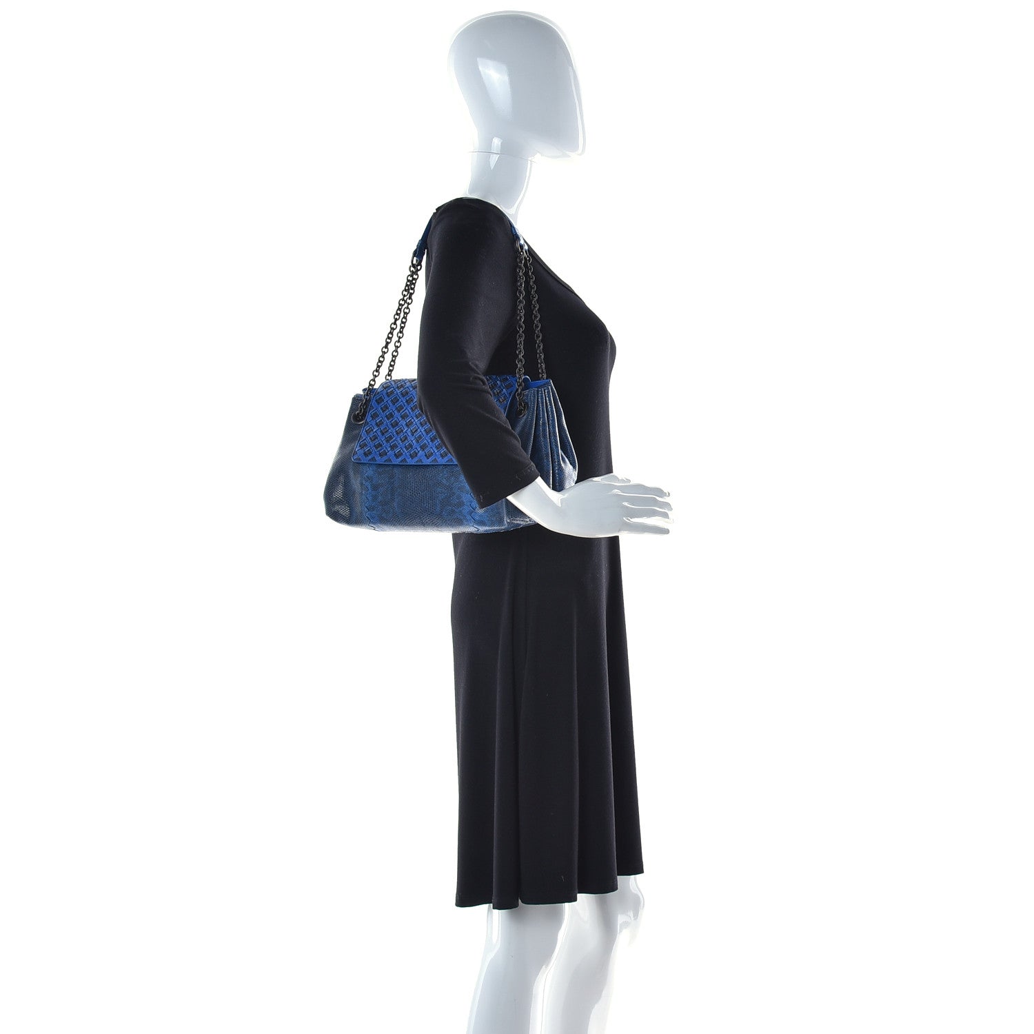 Bottega Veneta Nappa Lizard Intrecciato Flap Shoulder Bag Blue 2 of 13
