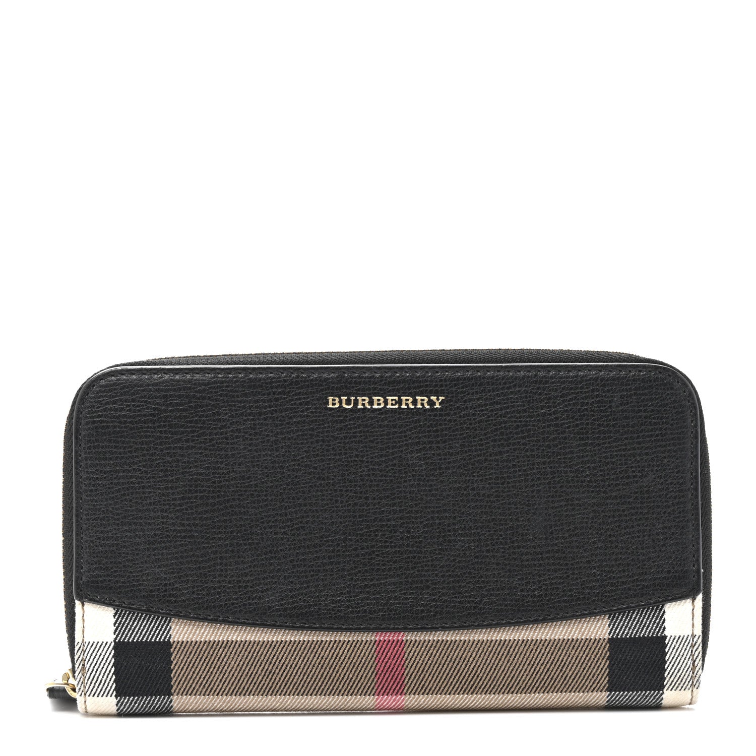 Burberry Calfskin House Check Elmore Zip Around Wallet Black 1 of 9