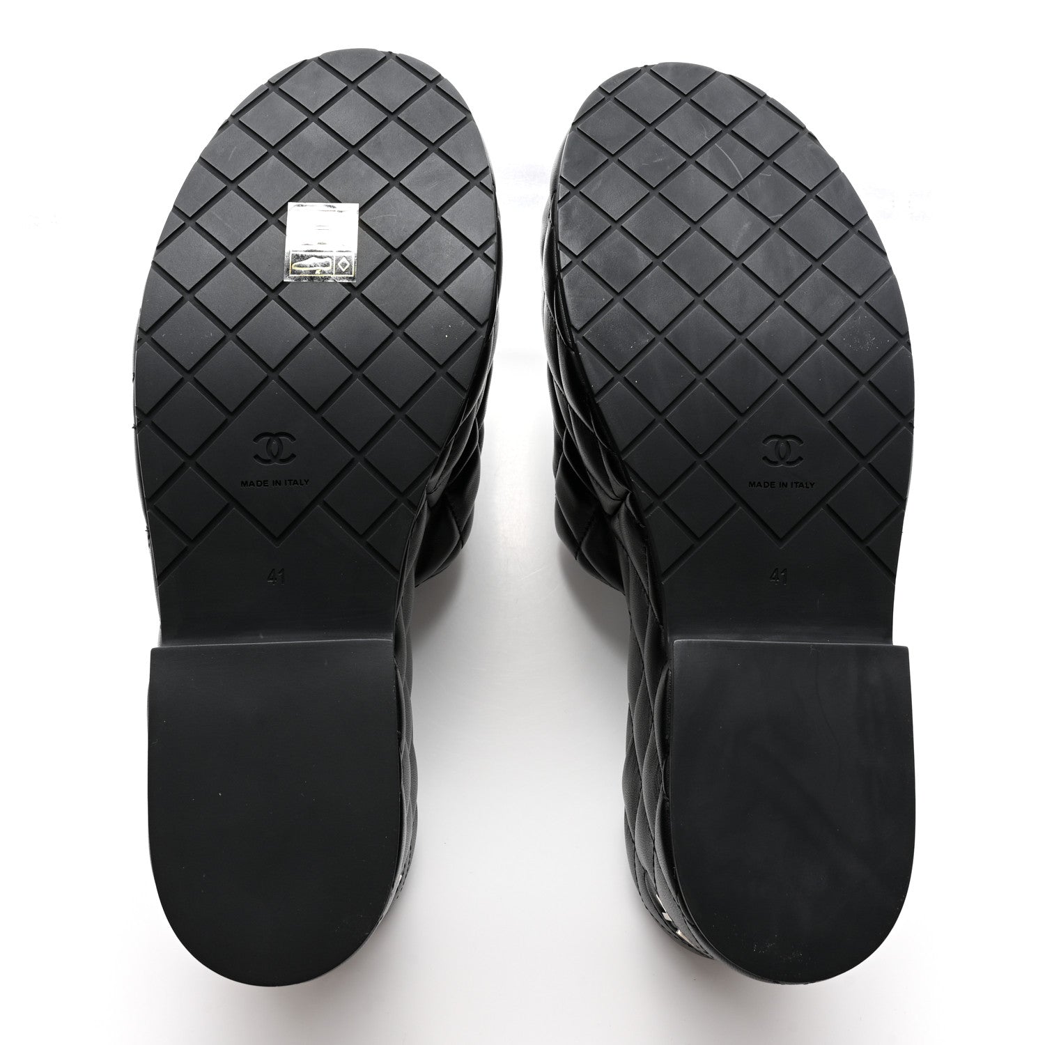 Chanel Lambskin Quilted CC Mules Wedge Sandals 41 Black 6 of 9