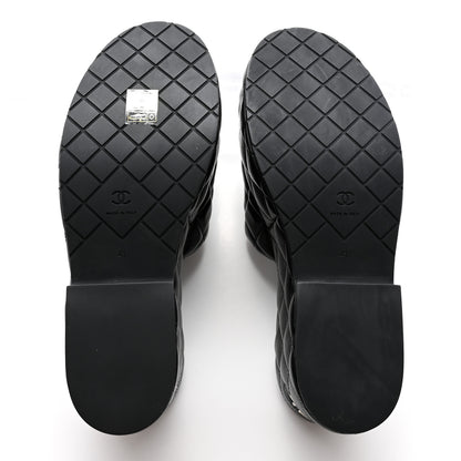 Chanel Lambskin Quilted CC Mules Wedge Sandals 41 Black 6 of 9
