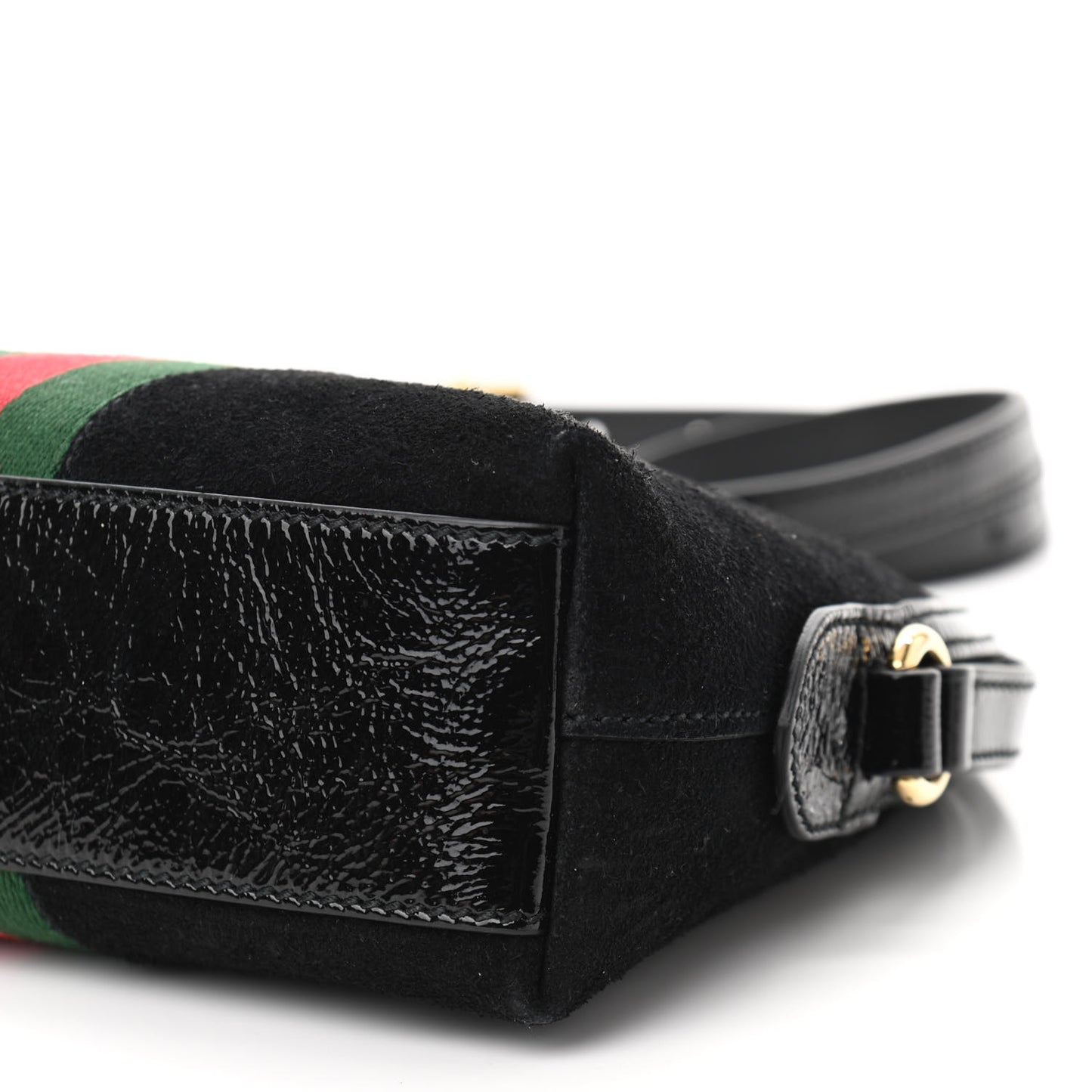 Suede Patent Web GG Small Ophidia Dome Shoulder Bag Black