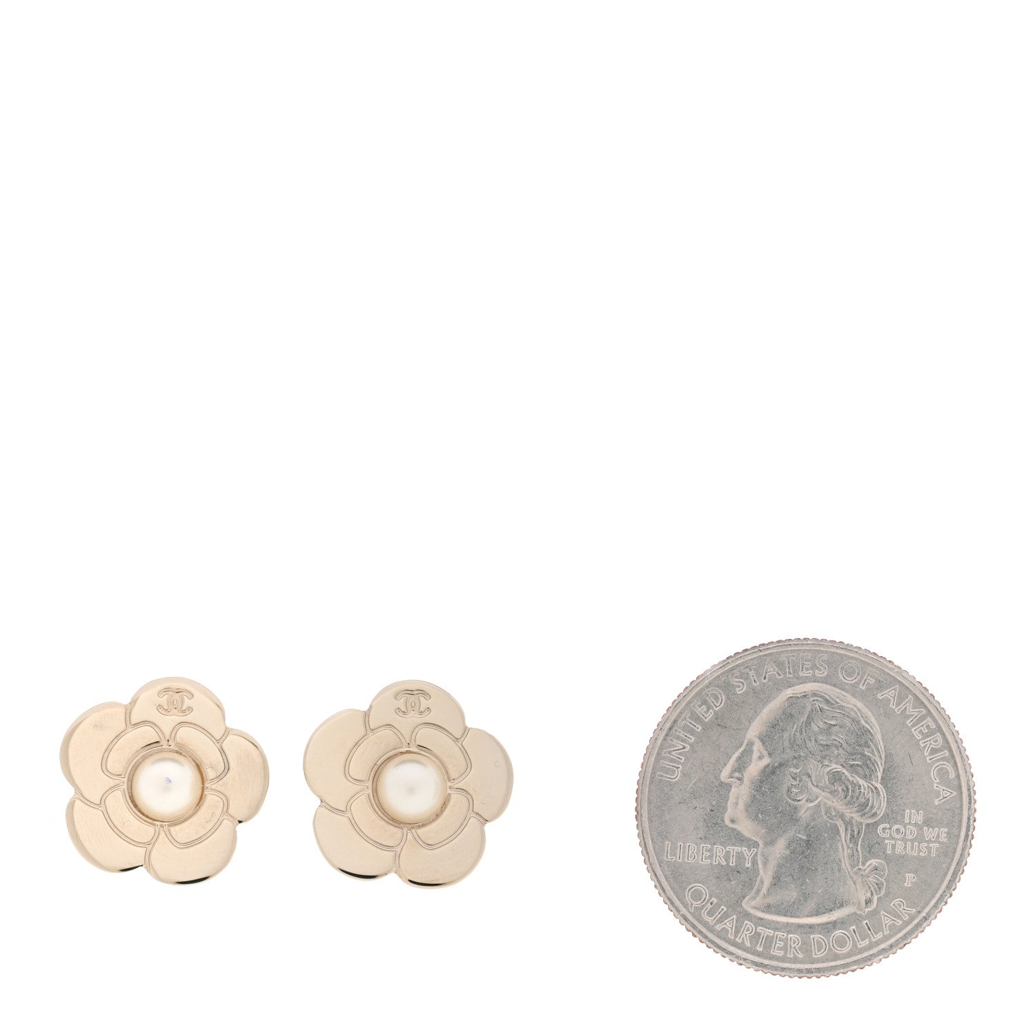Chanel Pearl CC Camellia Earrings Gold 2 of 5