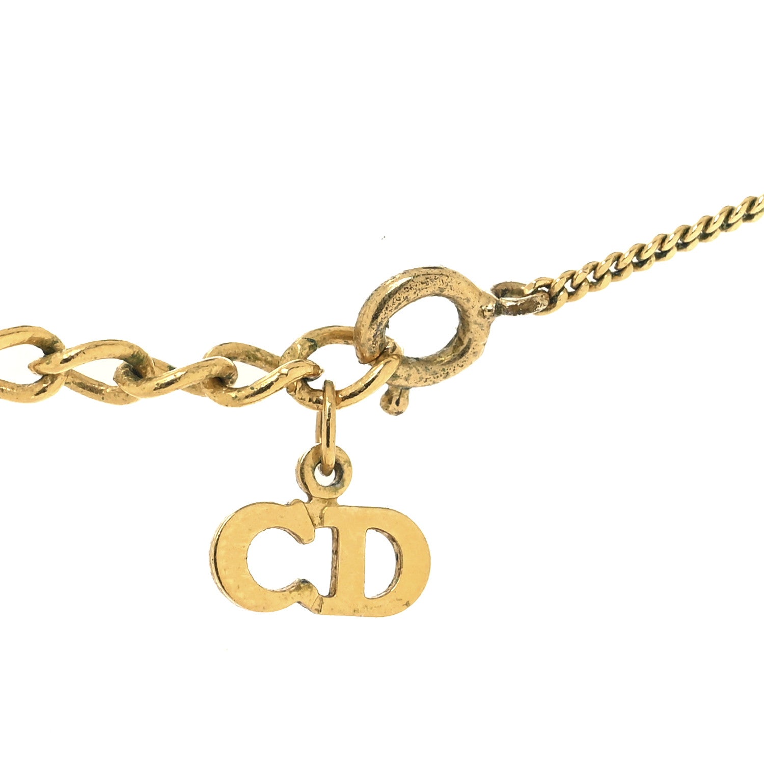 Christian Dior Metal Crystal CD Pendant Necklace Gold 4 of 4